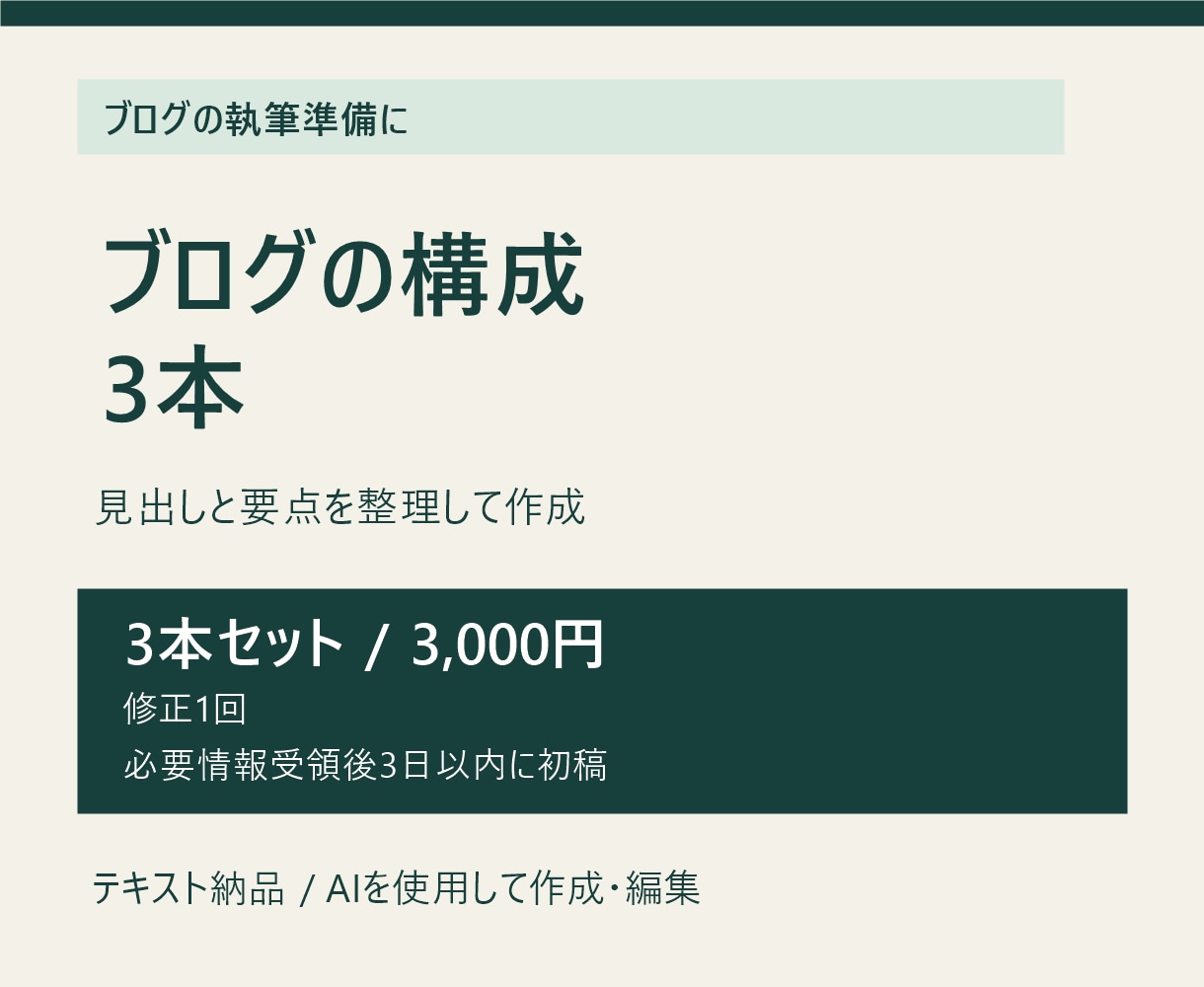 ブログ3記事分の見出しと構成案を作成します 導入文・見出し・書く要点まで3本分を整理 イメージ2