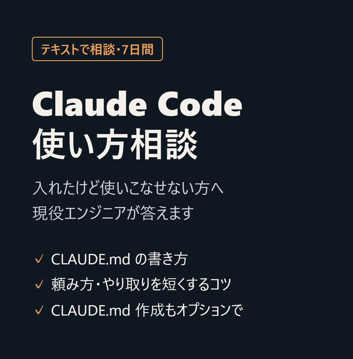 Claude Codeの使い方の相談に乗ります テキストで7日間質問し放題｜CLAUDE.md作成も イメージ1