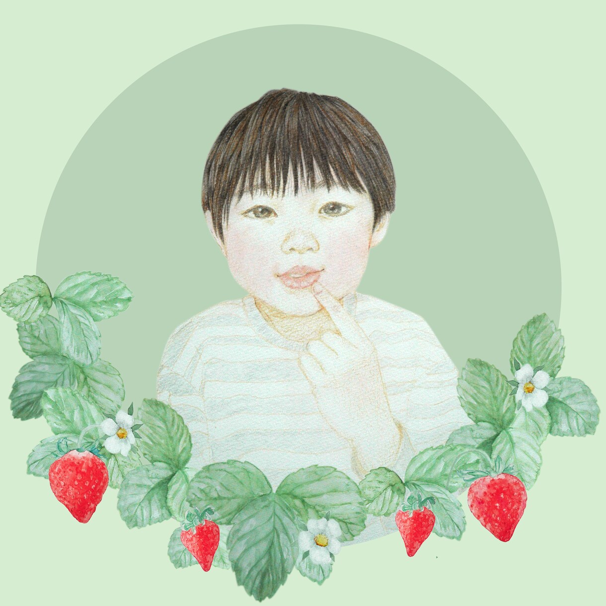 果物や植物を追加背景にした似顔絵イラストも描きます ＳＮＳアイコン・ヘッダーなどに優しい雰囲気の似顔絵に イメージ3