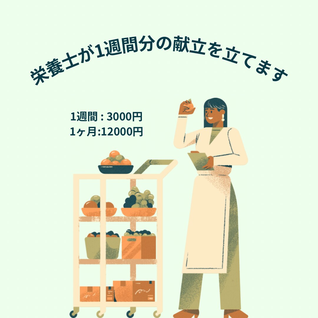 栄養士監修！1週間のダイエット献立プラン作ります あなたの体重、目標に合わせた1週間分の献立を立てます イメージ1