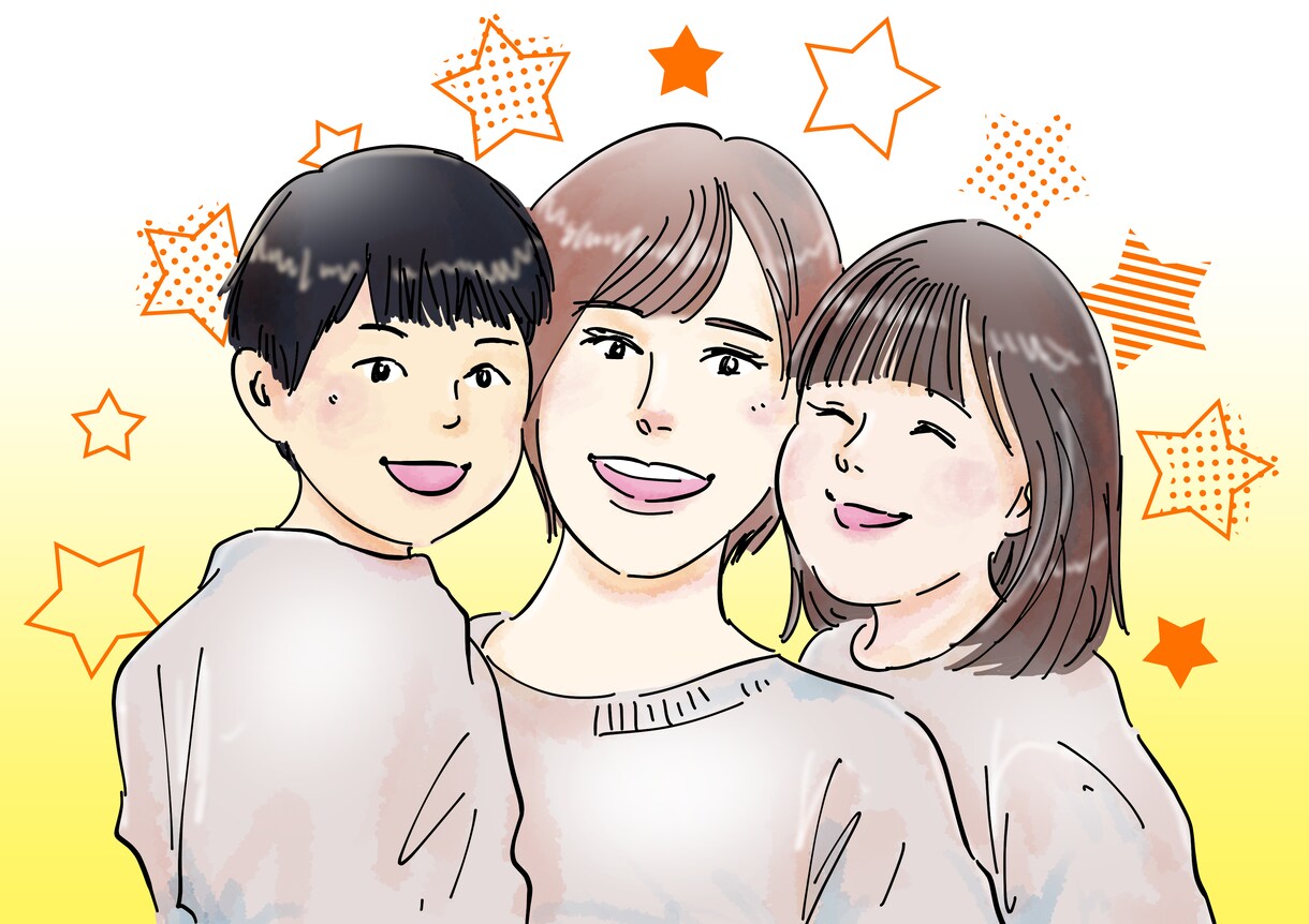 母の日や還暦のお祝いに！可愛い家族イラスト描きます 別々のお写真からOK♪大切な人へ特別な記念品を贈りませんか？ イメージ1