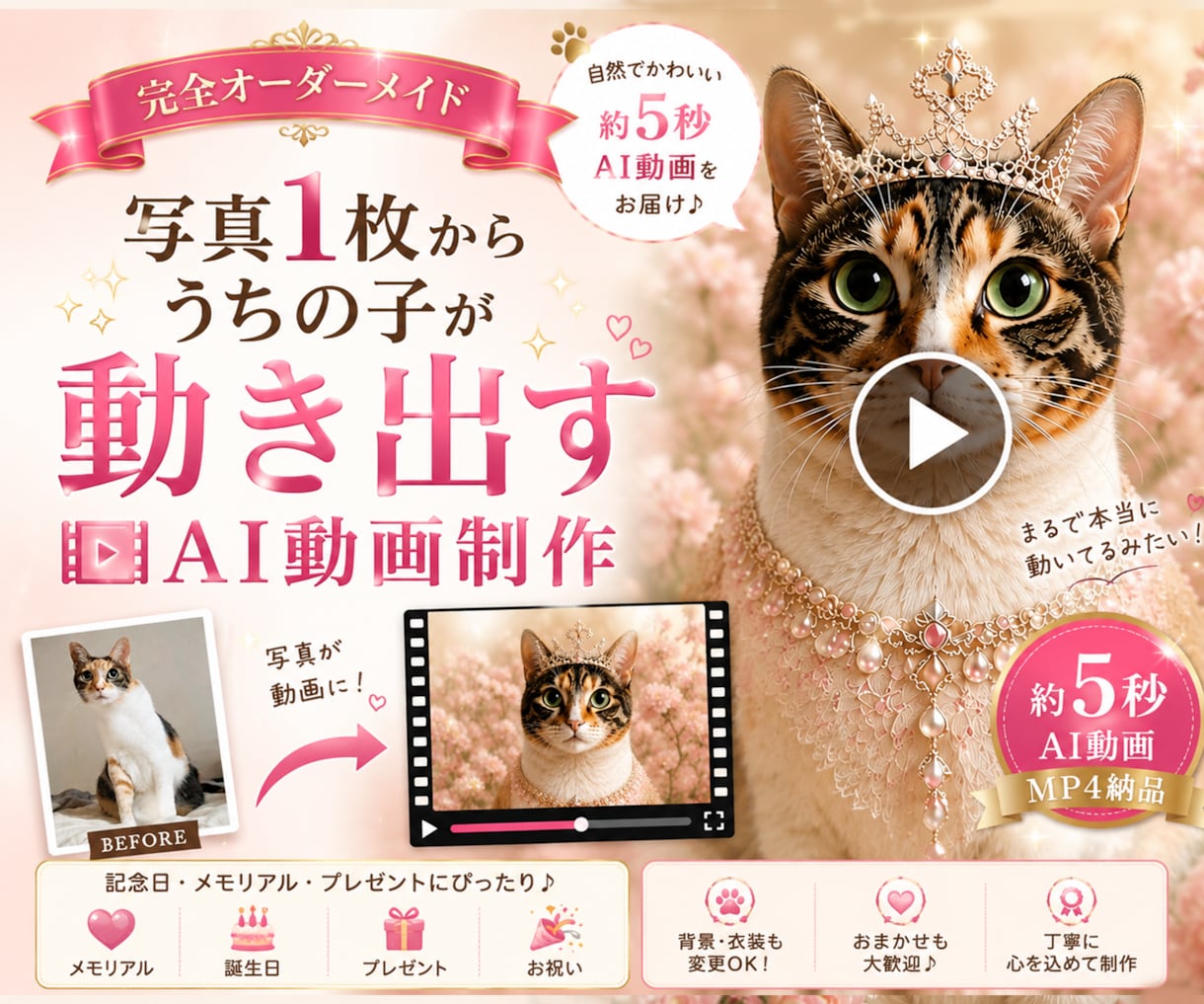 写真1枚からうちの子AI動画を制作します 自然でかわいい5秒動画を制作します イメージ1