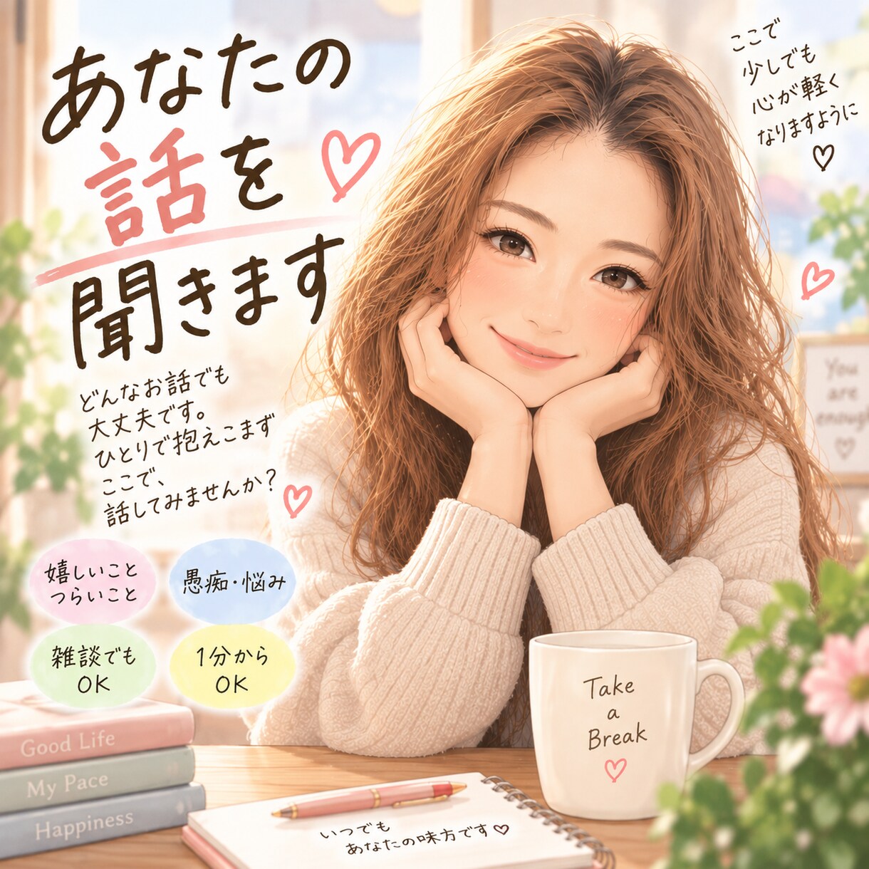 優しく寄り添い話を聞きます 聞いて欲しい事・悩み事すべて受け付けます イメージ1