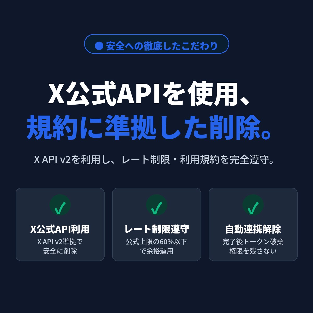 X（旧Twitter）の過去投稿を一括で削除します 大量ツイートも安全・確実に削除、API連携で全自動 イメージ6