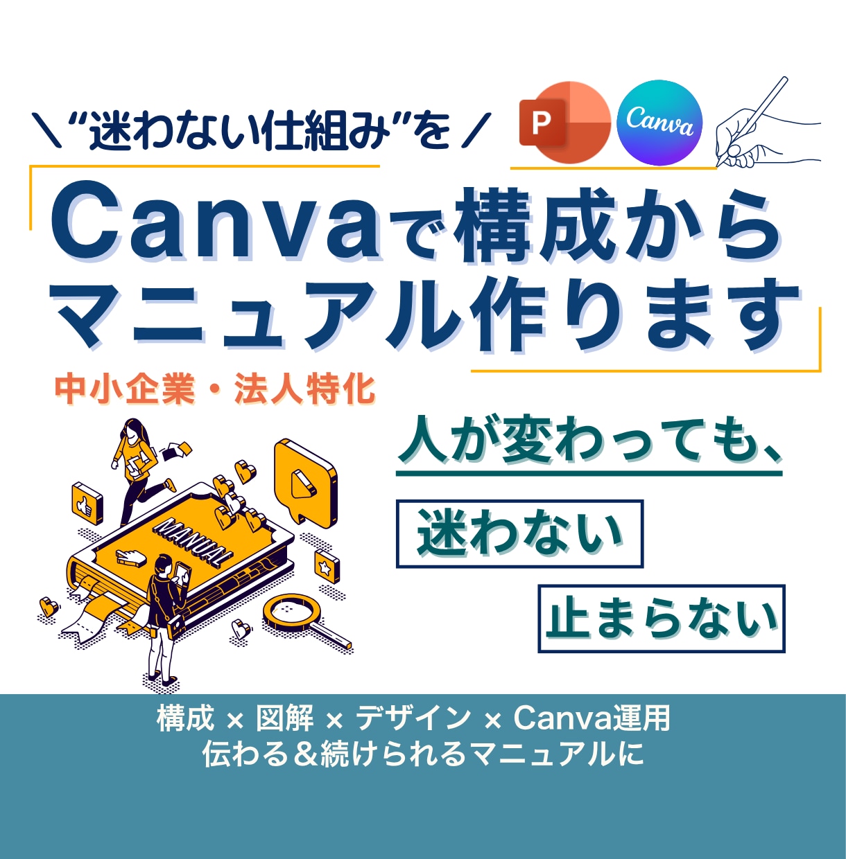 Canvaで迷わないマニュアルを構成から制作します 構成 × 図解 × Canvaで社内共有も簡単 イメージ1