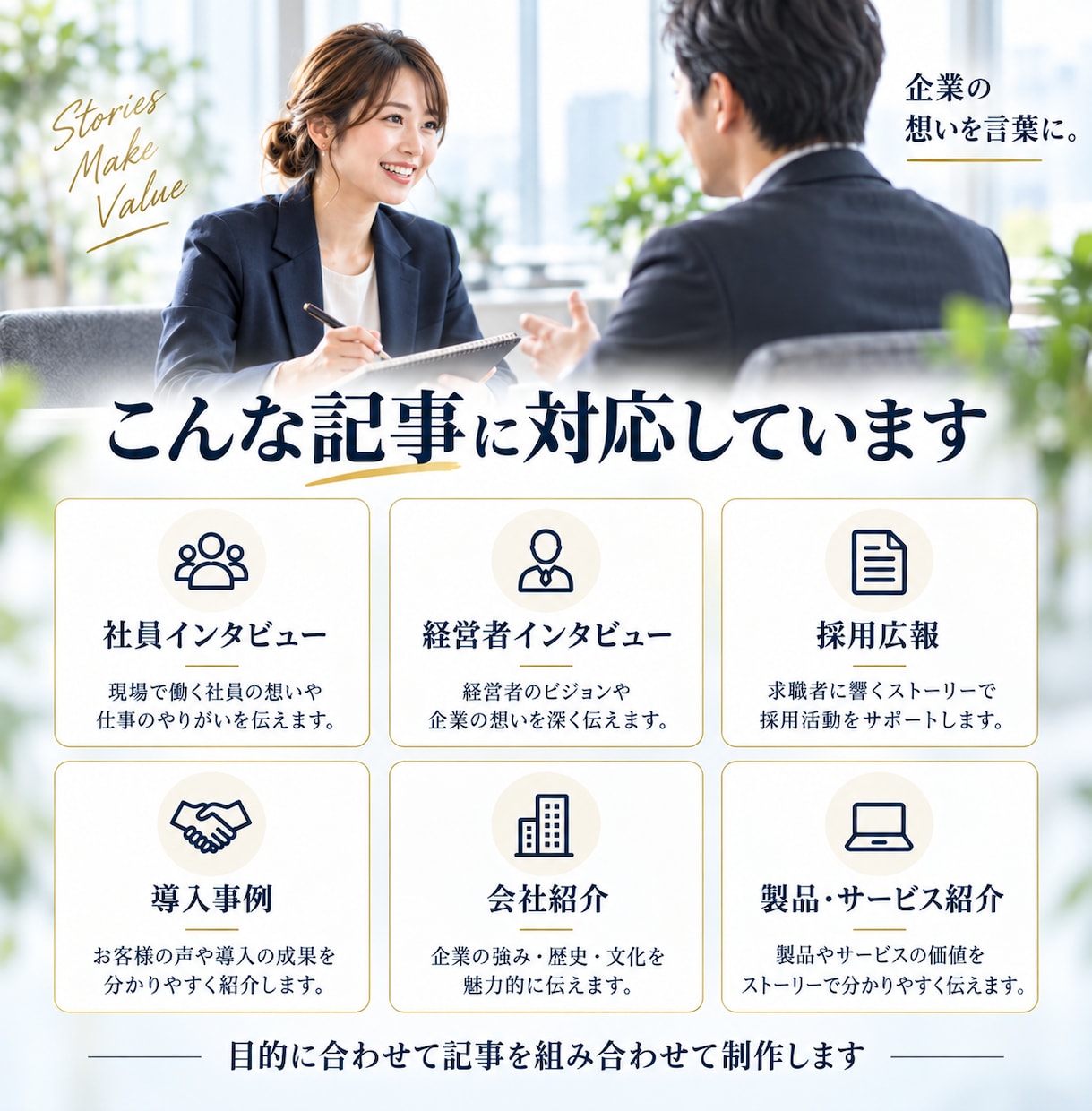企業向け記事10本をまとめて制作します 採用広報・社員インタビュー・導入事例・ 会社紹介まで一括対応 イメージ3
