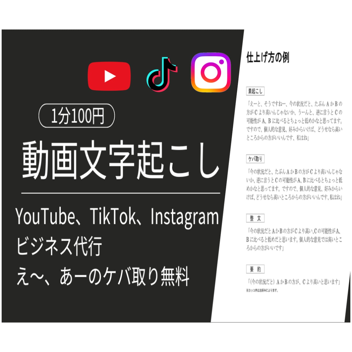 YouTubeやショート動画の文字起こしします /各種SNS対応可能！1分100円&ケバ取り無料で行います。 イメージ1