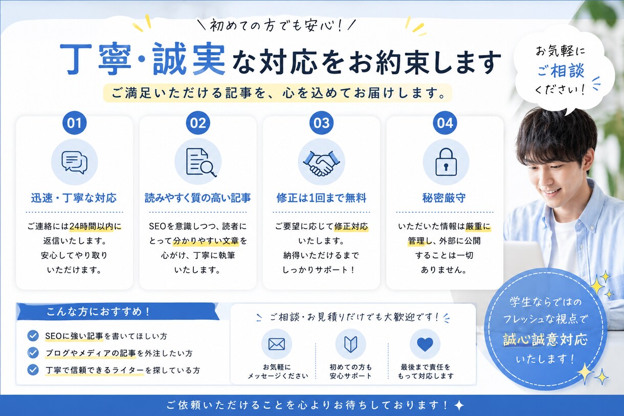 SEO記事を丁寧かつ迅速に作成します 読みやすく自然な文章を丁寧に執筆します イメージ3