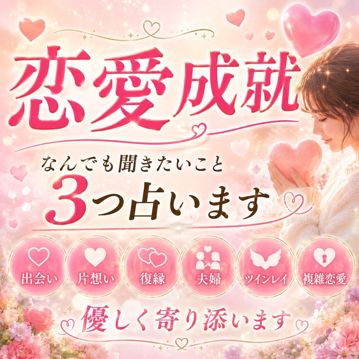 恋愛｜なんでも聞きたいこと3つまで占います ♡出会い片想い復縁夫婦ツインレイ複雑恋愛〜優しく寄り添います イメージ1