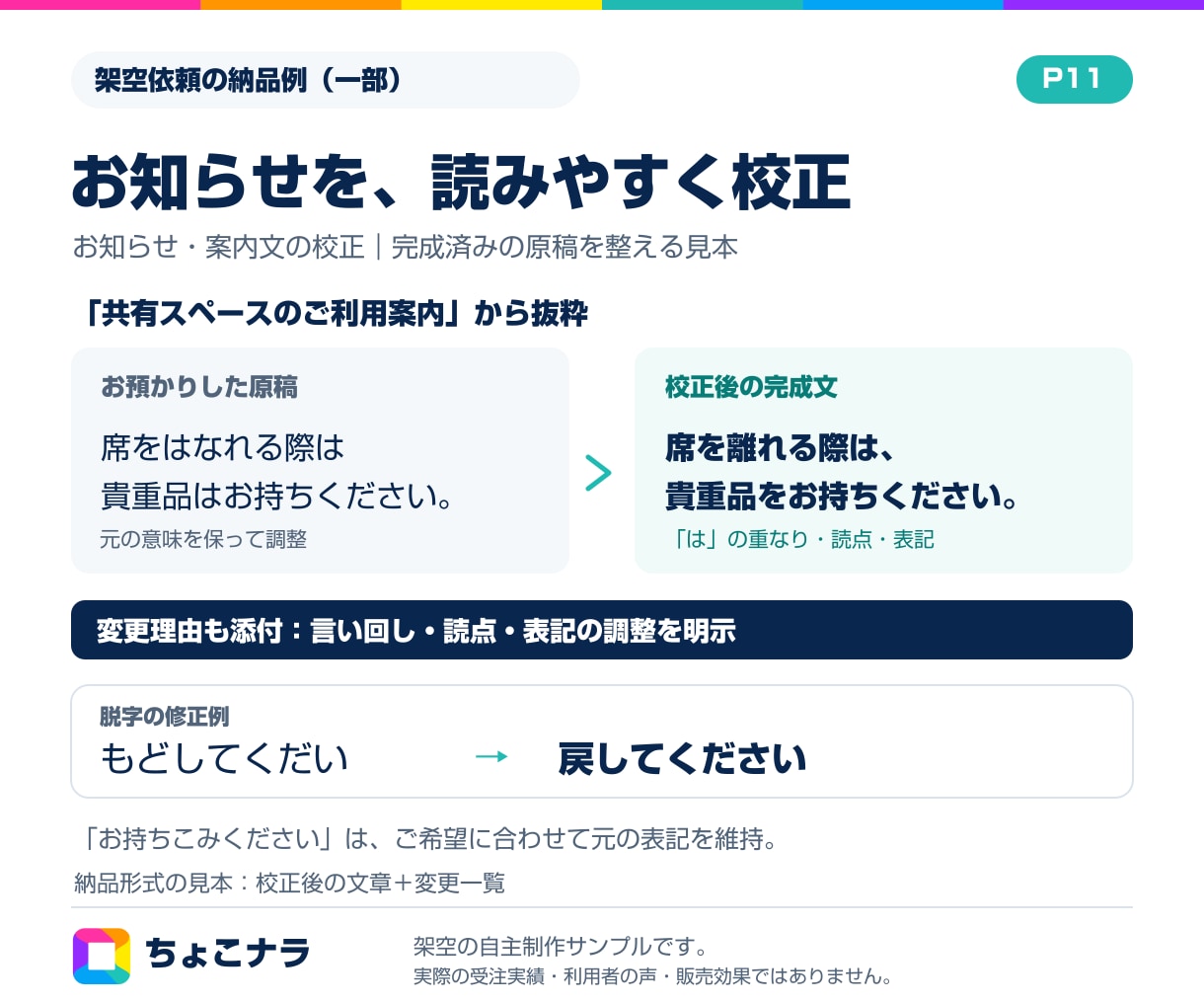 文章の誤字と読みやすさを整えます お知らせや案内文を、意味を変えず読みやすく イメージ2
