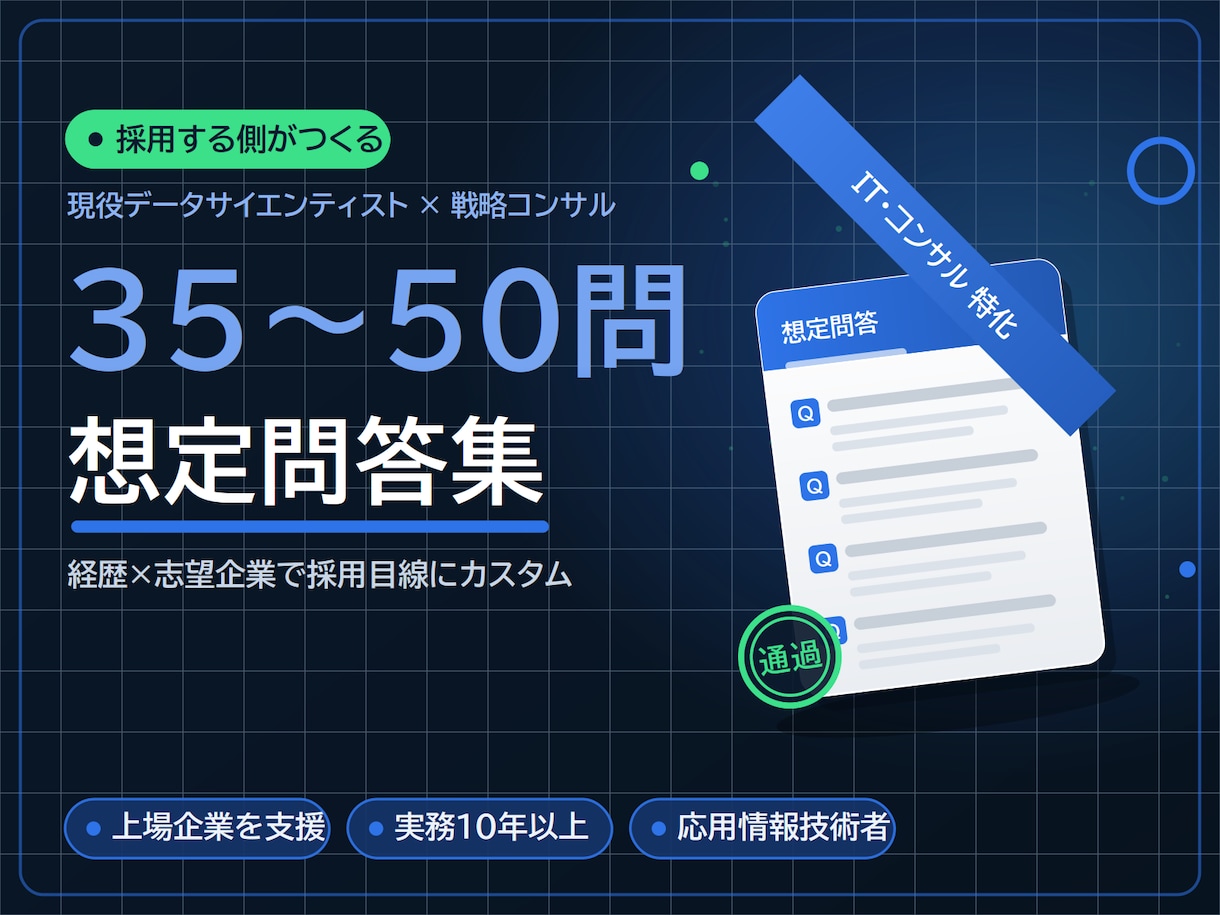 面接の想定質問と回答例を作成します IT・コンサルに強い現役DS｜35～50問を採用目線で設計 イメージ1
