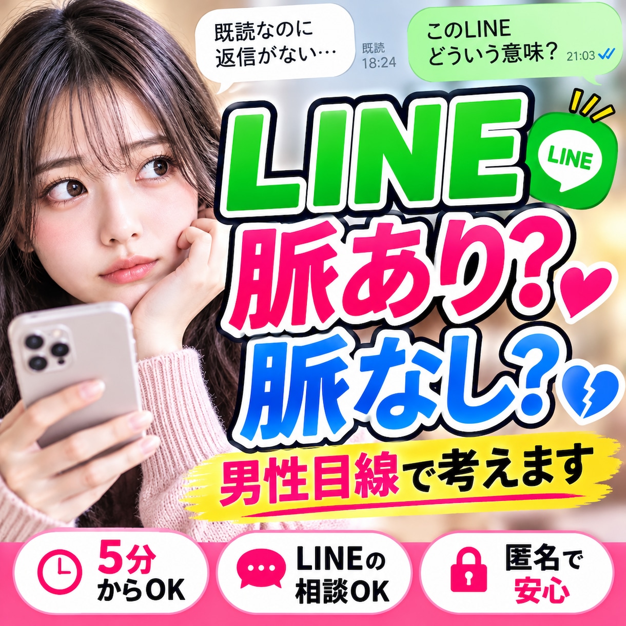 そのLINE脈あり？脈なし？男性目線で考えます その返信、その間隔、男性目線で一緒に整理します イメージ1