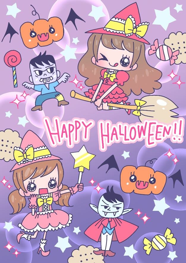 オリジナルちびキャライラスト(ハガキ)描きます きらきらゆめみる女の子イラスト/背景あり イメージ3