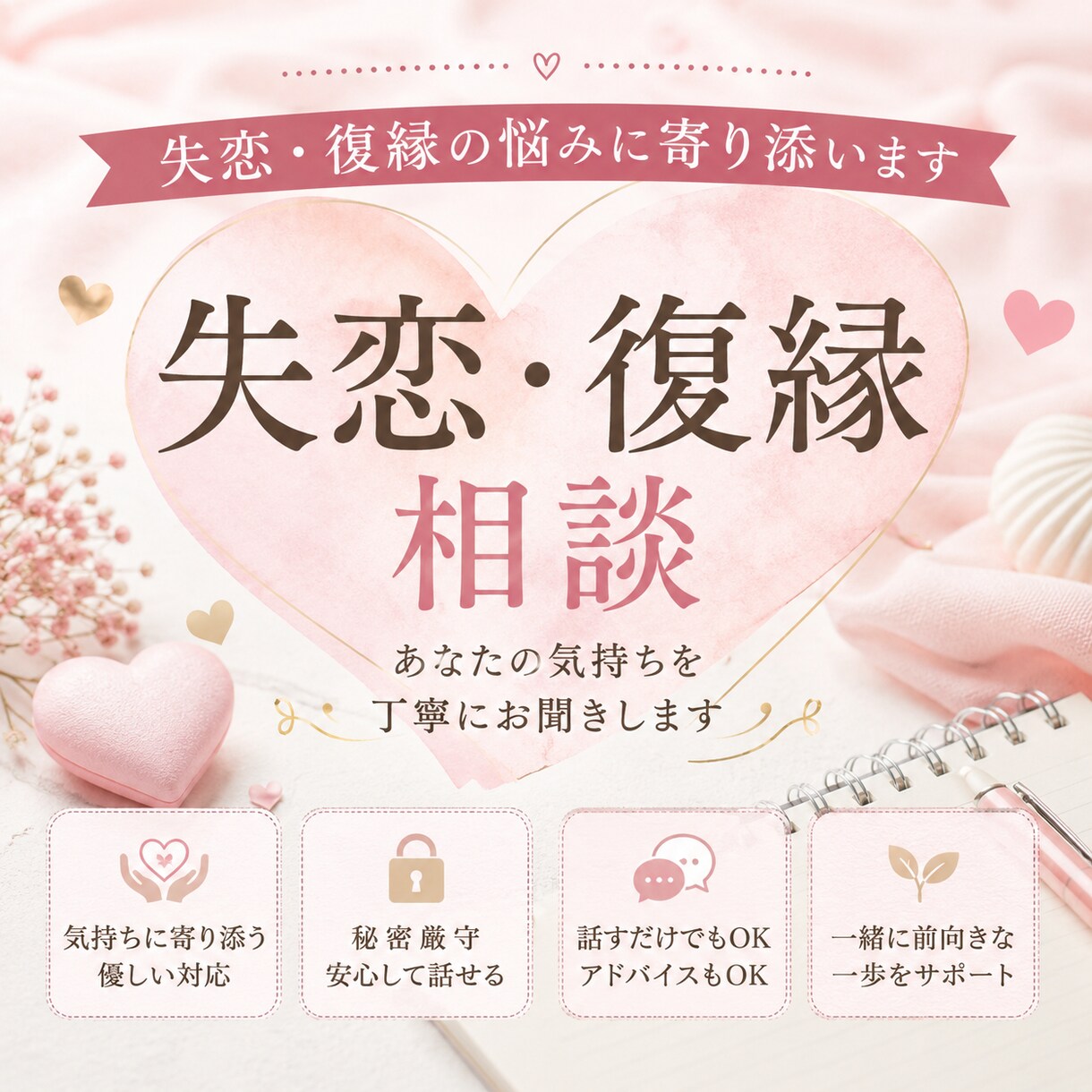 恋愛の悩みを優しくお聞きします 一人で抱え込まずご相談ください。 イメージ1