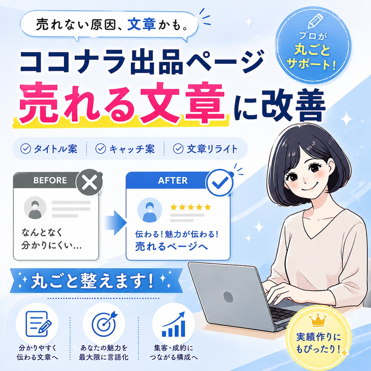 ココナラ出品ページを売れる文章に改善します そのサービス、文章で損してます。 イメージ1