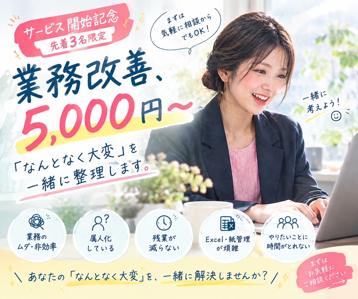 業務改善・業務効率化を支援します 「なんとなく大変」を一緒に整理して、ムダ・属人化を見直します イメージ1
