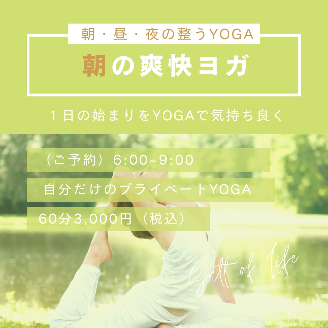 朝の爽快パーソナルYOGAを受けられます ～朝・昼・夜の整うYOGA～快適な目覚めと元気な1日を イメージ1