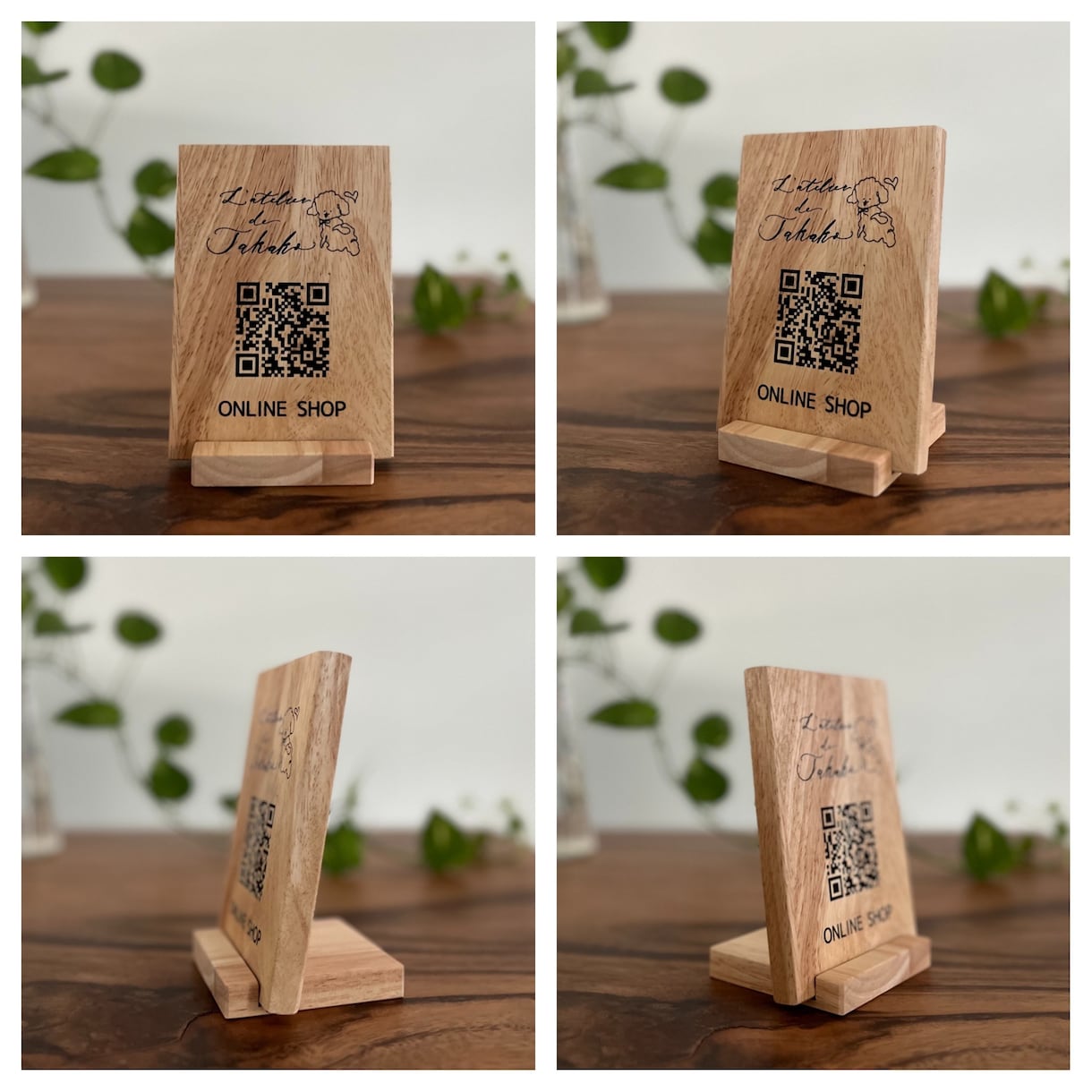 ショップウッドサインスタンド　ミニ木製看板作ります ウッドバーニング仕立て　蚤の市やカウンターにQRコード イメージ2