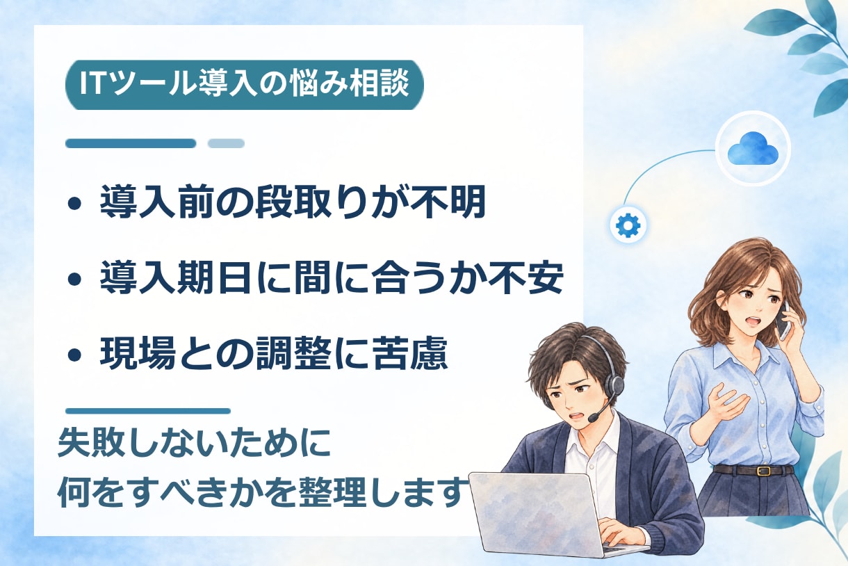 ITツール導入の失敗を防ぐ対策を一緒に整理します 非IT部門の方向けに、何をすべきか一緒に明確にします イメージ1