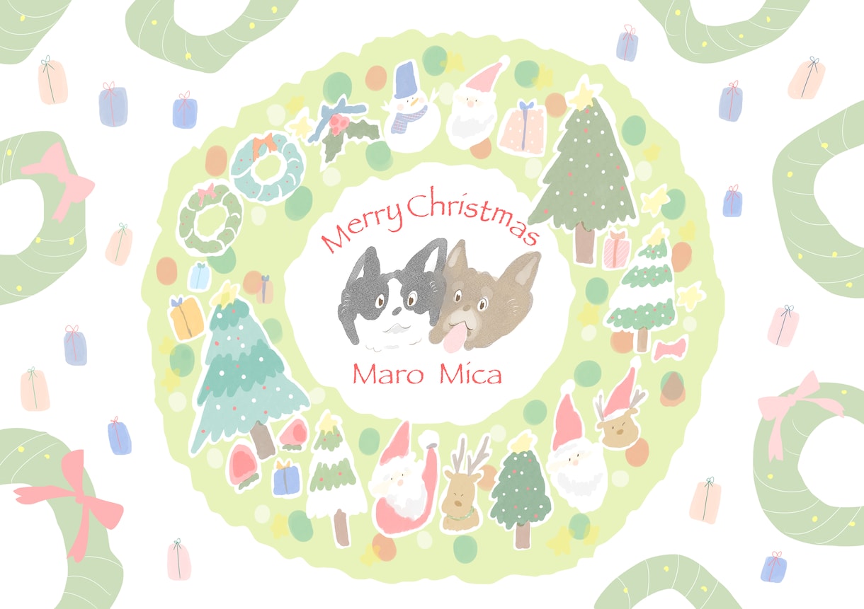 愛犬のクリスマスイラスト描きます クリスマスにぴったり♪クリスマスリースと愛犬のイラスト♪ イメージ5