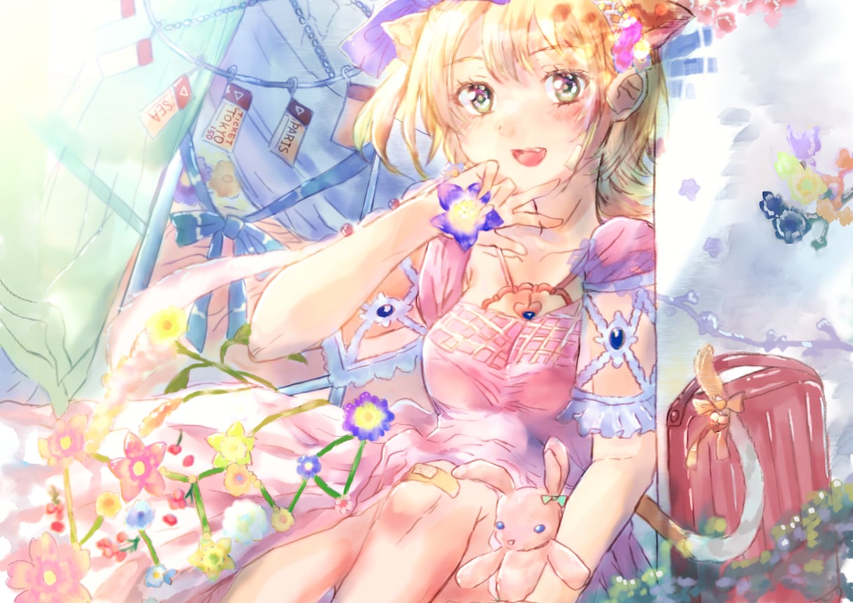 幻想的な可愛い女の子と綺麗な背景イラスト作成します パステルカラーのアナログ感ある幻想的な可愛い女の子イラスト イメージ5