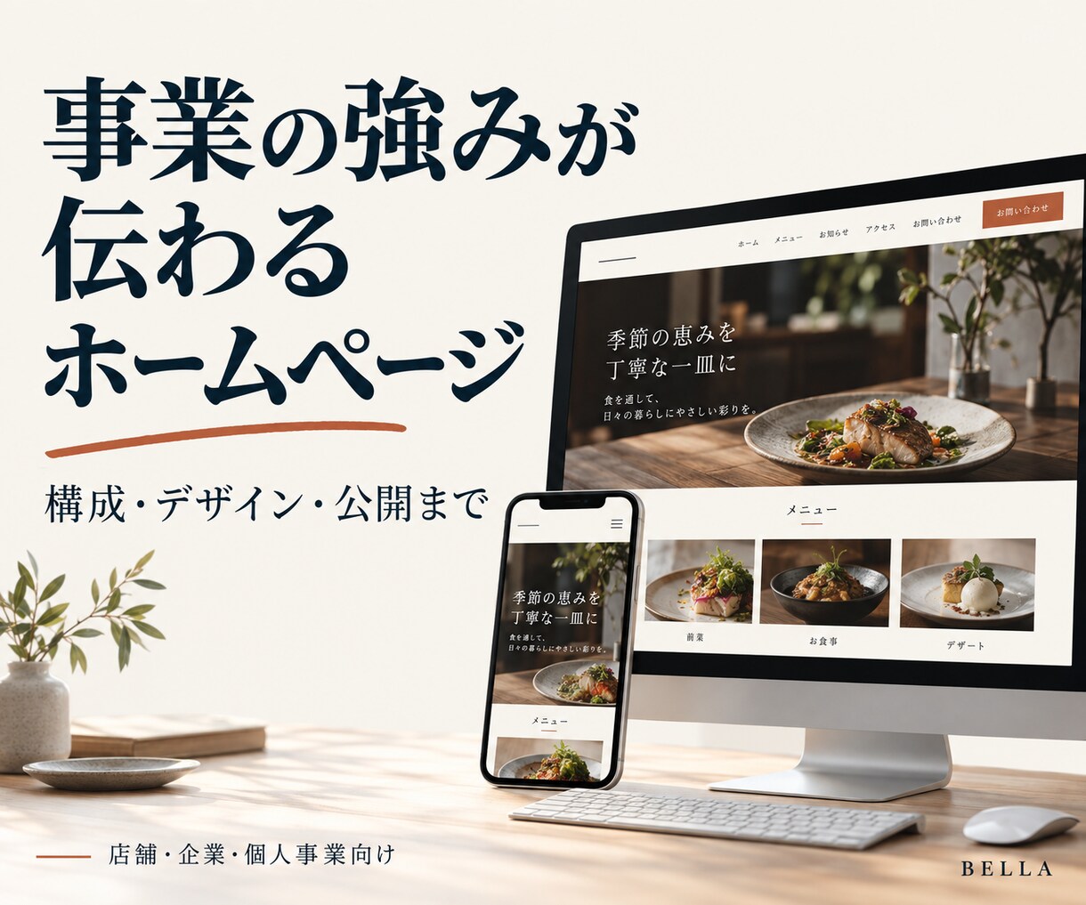 事業に合わせたオリジナルHPを制作します 構成提案からスマホ対応・問い合わせ導線まで一括対応 イメージ1