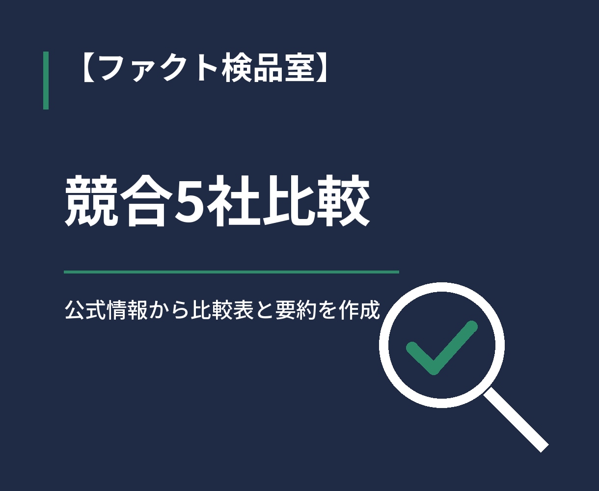競合調査・競合5社の比較表と要約を作成します ファクト検品室が公式情報を整理し、違いを見える化 イメージ1