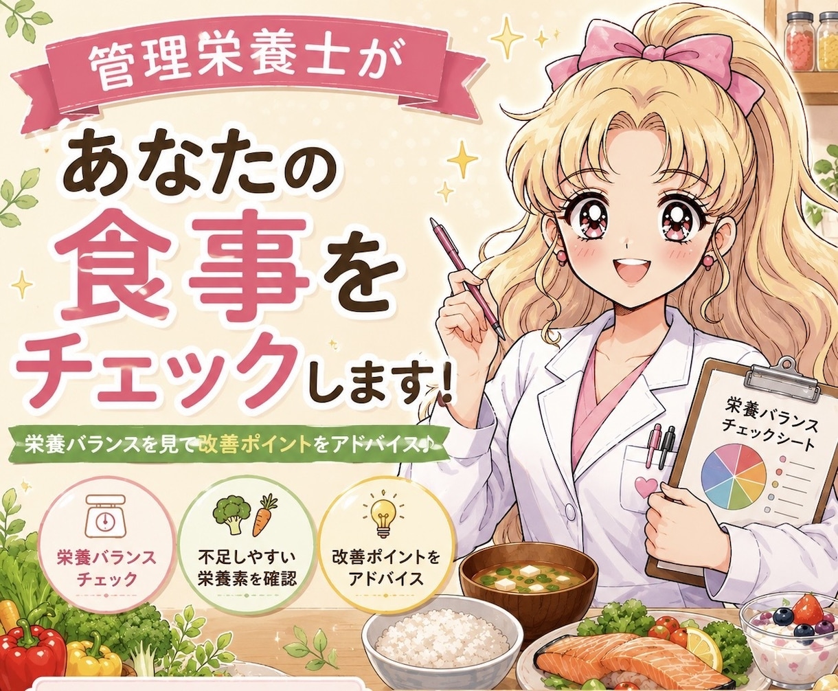 管理栄養士があなたの食事をチェック！します 栄養バランスを見て改善ポイントをアドバイス イメージ1
