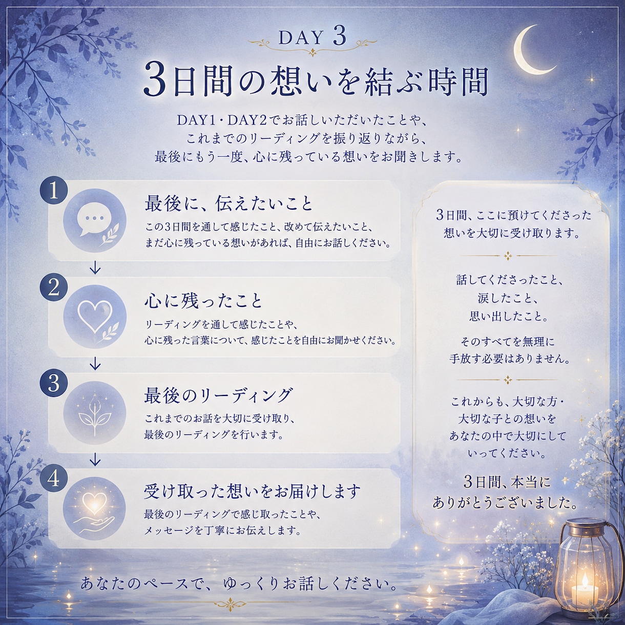 亡くなった方・ペットへの想いを3日間聴きます 誰にも言えない想いを、ここでは我慢せず話してください イメージ3