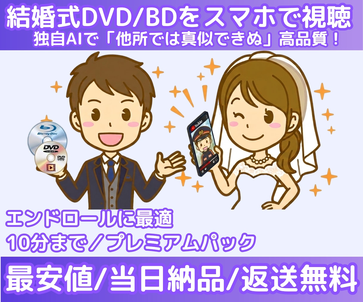エンドロールをスマホ化！他店より綺麗!?にします BD/DVD→スマホ/当日納品！千円で最新AI画質コスパ最強 イメージ1