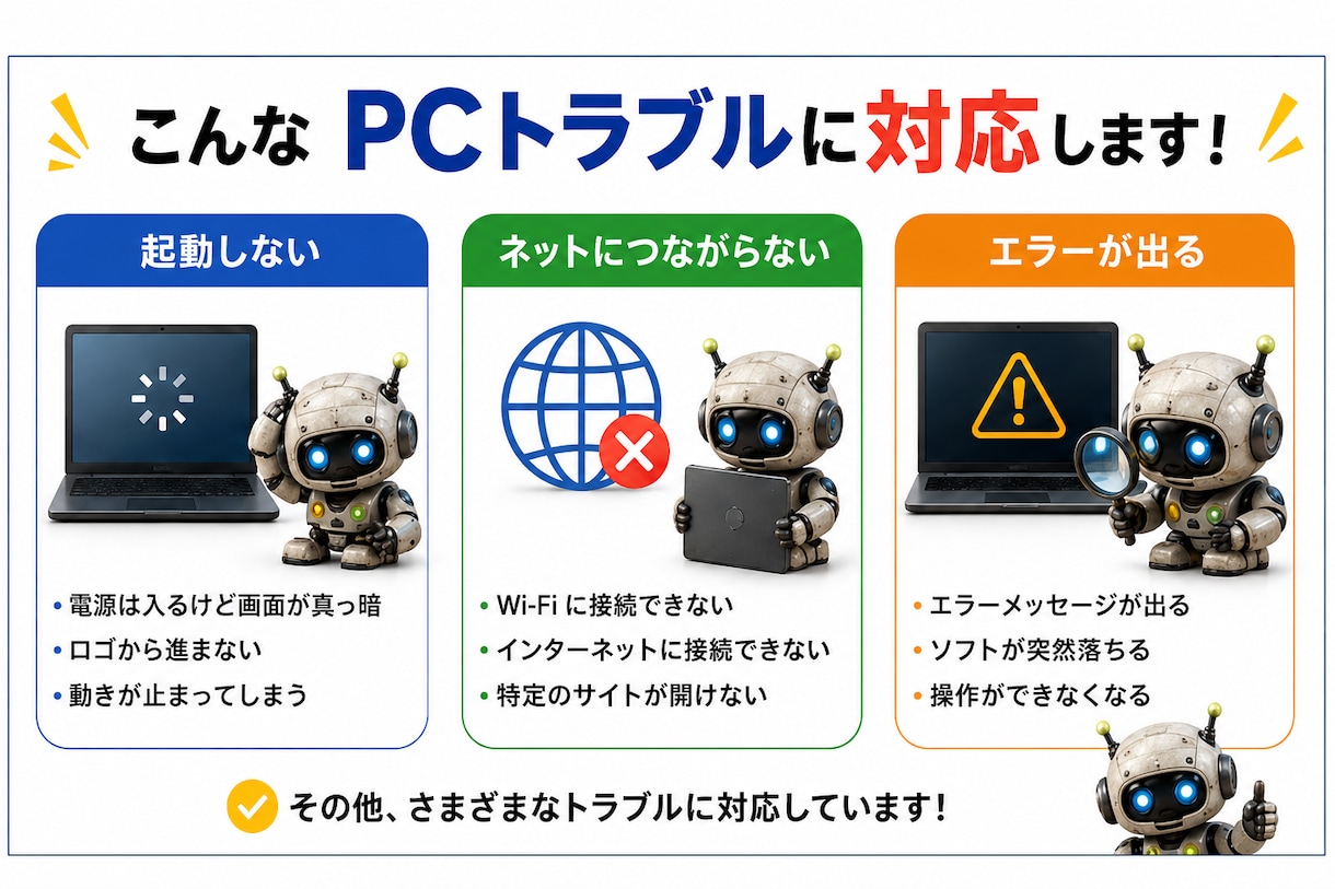 パソコンの不調・トラブル原因を診断しますます 起動しない・遅い・ネット不調を初心者向けに整理します イメージ2