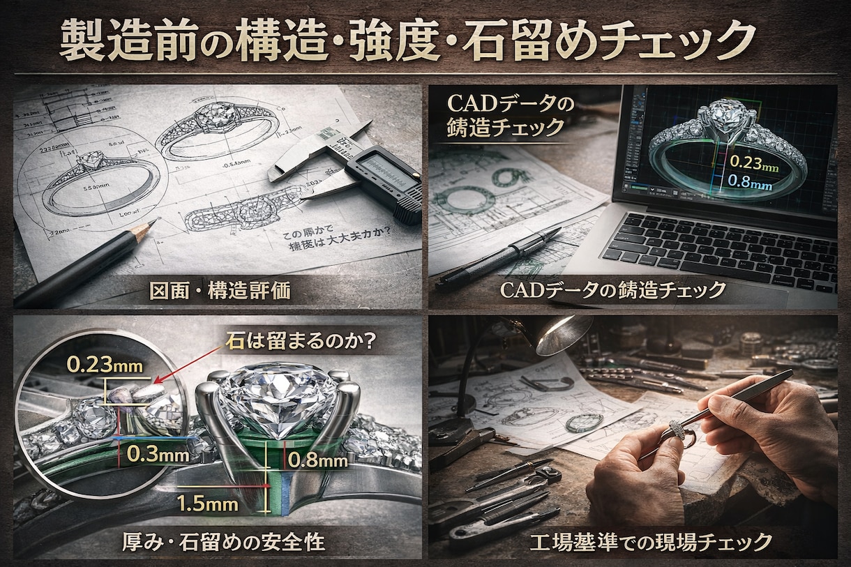 ジュエリーCAD図面構造の事前チェックします 鋳造 石留め 製造基準 工場目線 職人チェック イメージ1
