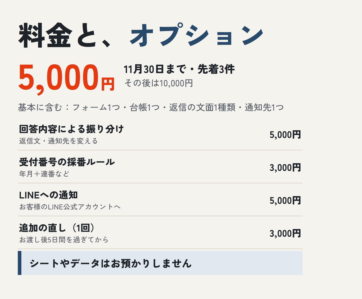 Googleフォームを台帳・自動返信とつなぎます 回答→台帳→自動返信→担当者へ通知まで5,000円 イメージ4