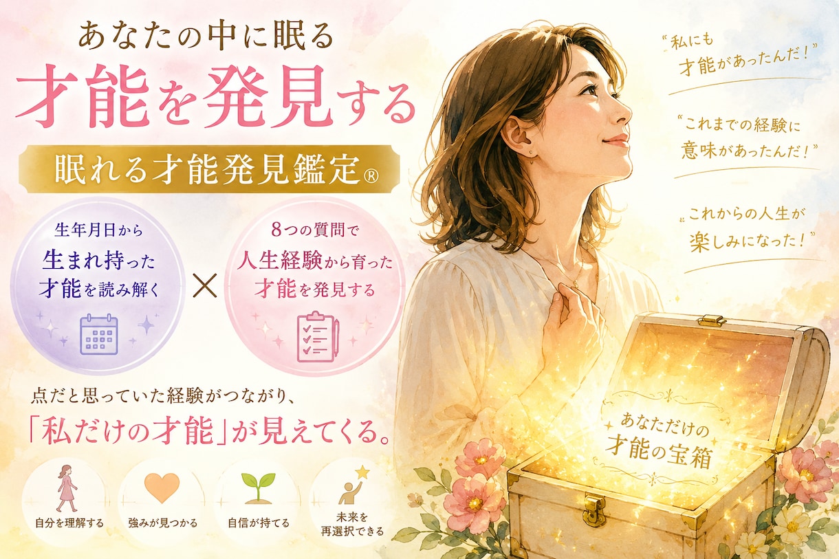 あなたの「眠れる才能」発見鑑定をします ～8つの質問と生年月日で「気づいていない才能」を見つける～ イメージ1