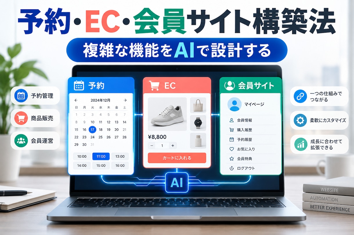 AIで予約EC会員サイトを設計します 複雑な業務機能を分解して実装する方法を習得 イメージ1