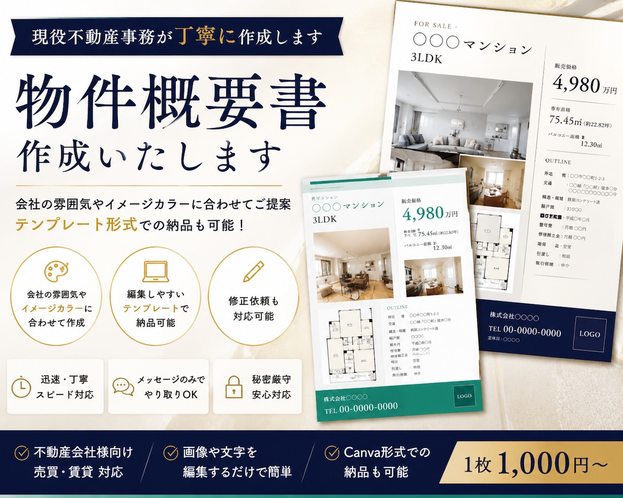 現役不動産事務が物件概要書を作成します 会社イメージに合わせて丁寧に作成します イメージ1