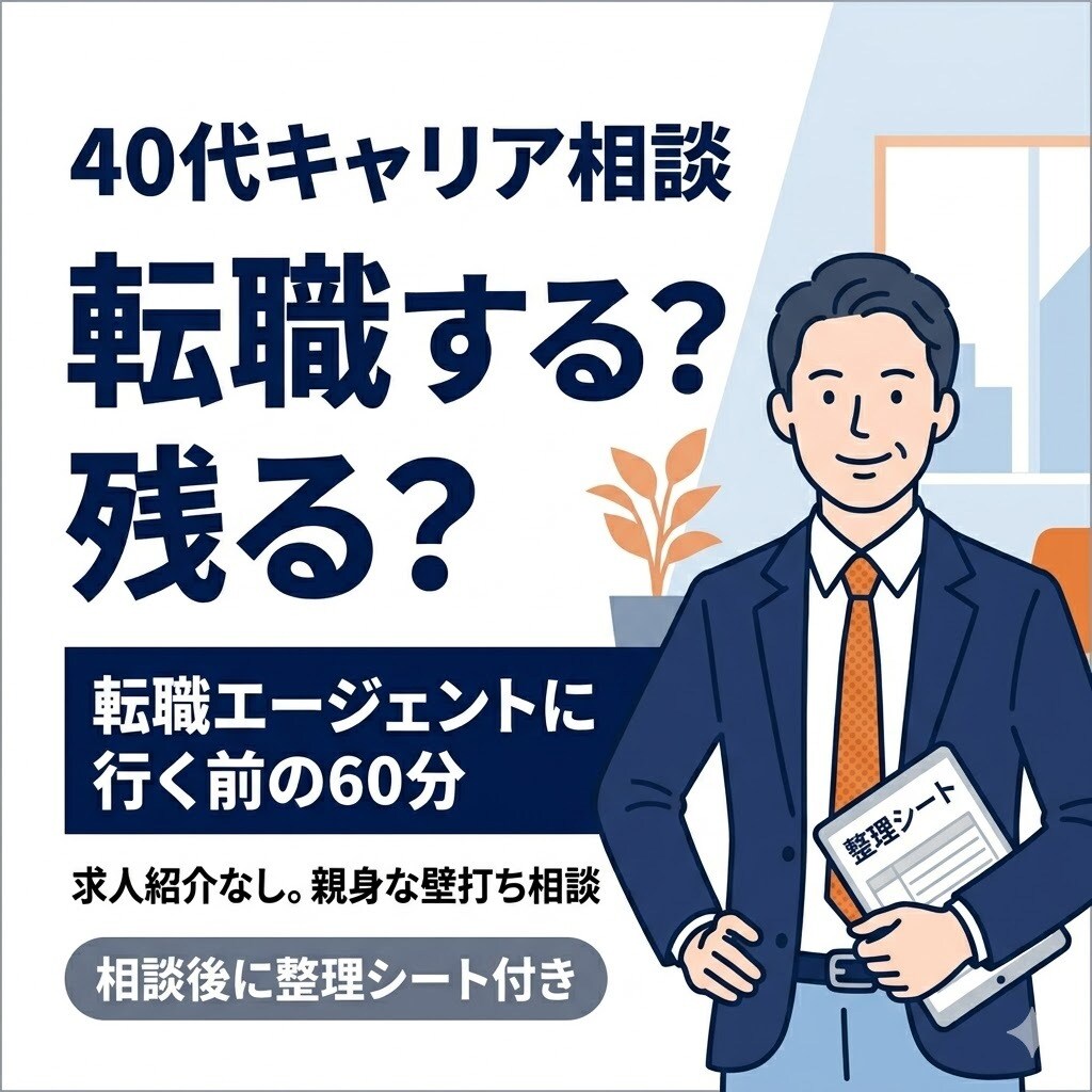 転職すべきか迷う40代会社員の壁打ちをします 転職エージェントに行く前に、考えを整理します イメージ1