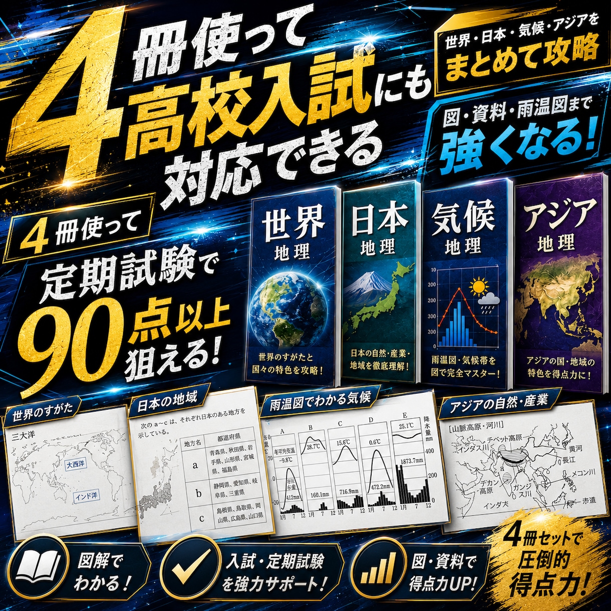 中１社会（地理１）・定期試験対策問題集を提供します 圧倒的な演習量で定期試験で90点以上を狙いましょう！ イメージ1