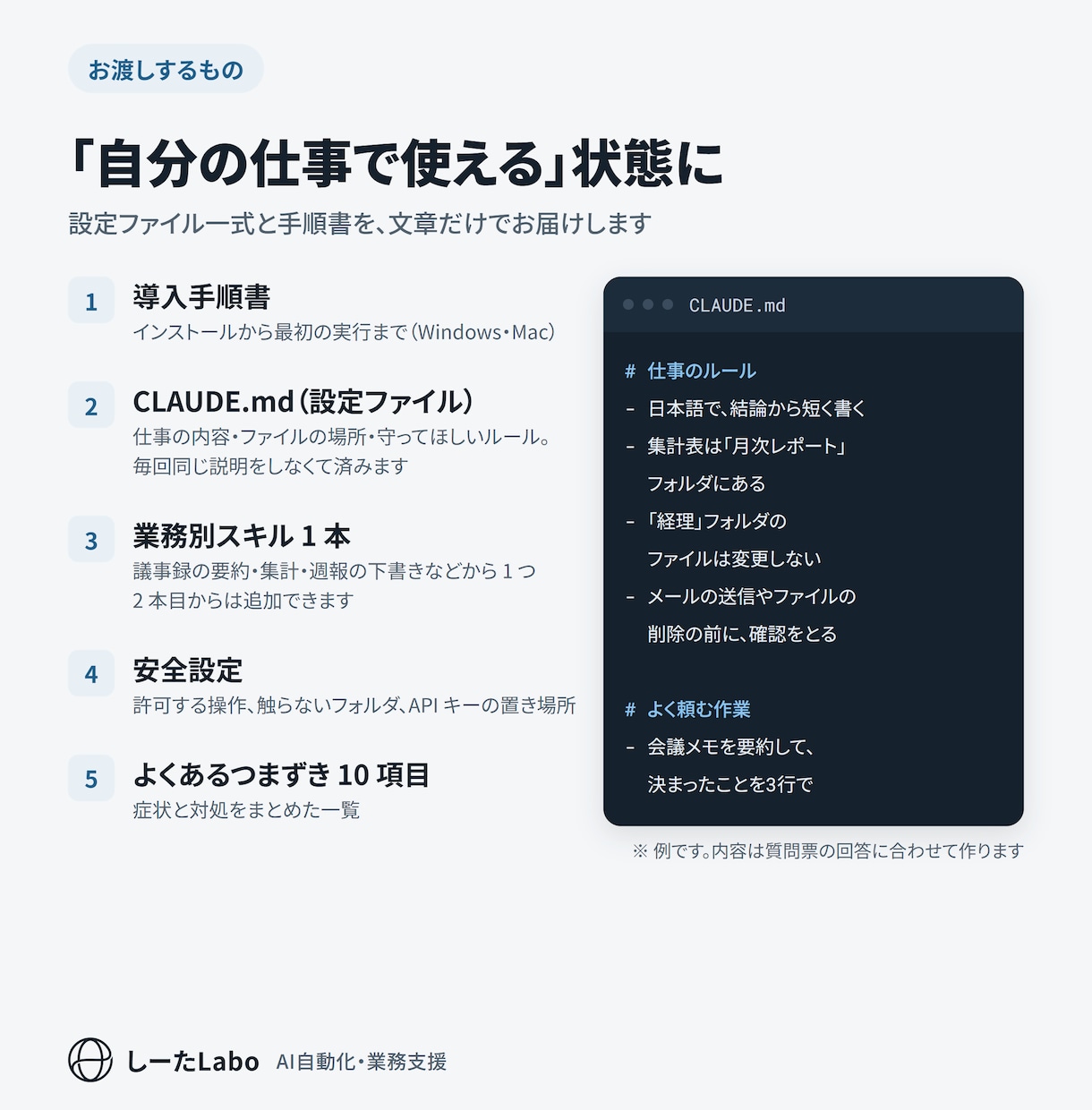 Claude Codeの初期設定一式を作ります 通話なし・文章だけ。設定ファイルと手順書をお届け イメージ2