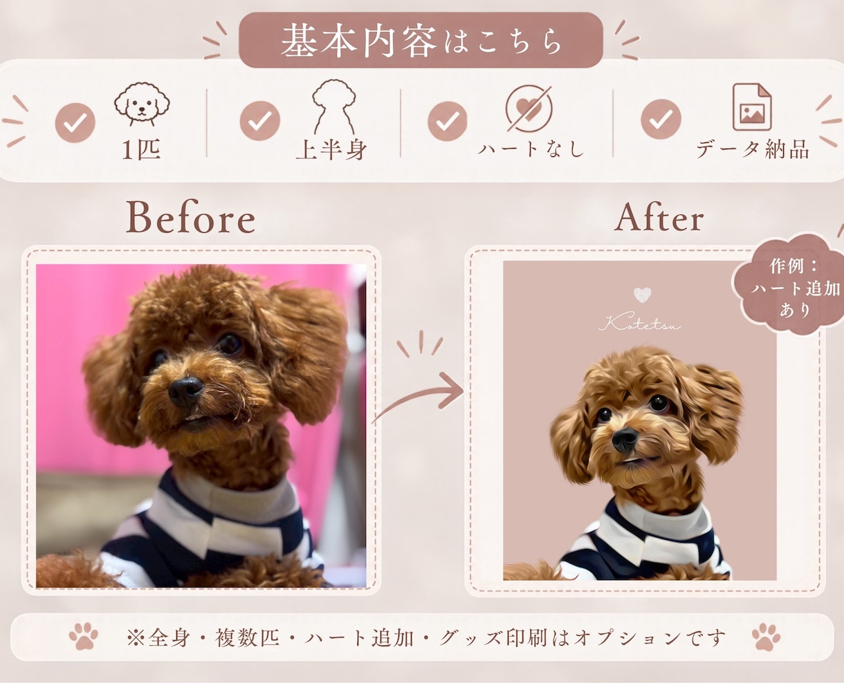 うちの子・ペットの似顔絵イラストを制作します 犬・猫のお写真から、やさしい雰囲気のオーダーメイドイラストに イメージ2