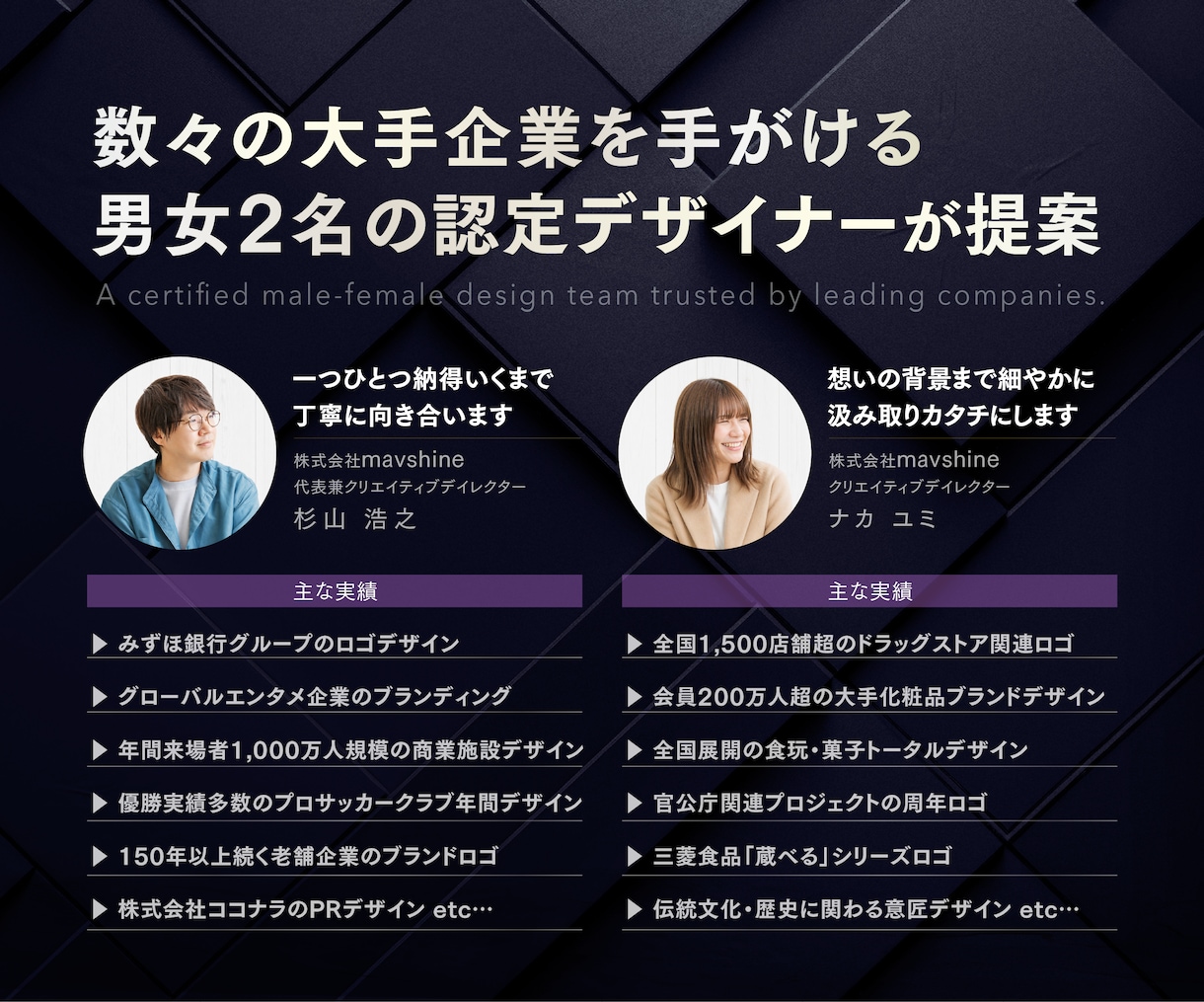 男女2名の認定デザイナーがトータルでデザインします PRO認定デザイナーの実績と経験×著作権譲渡＋キャンセル保証 イメージ2