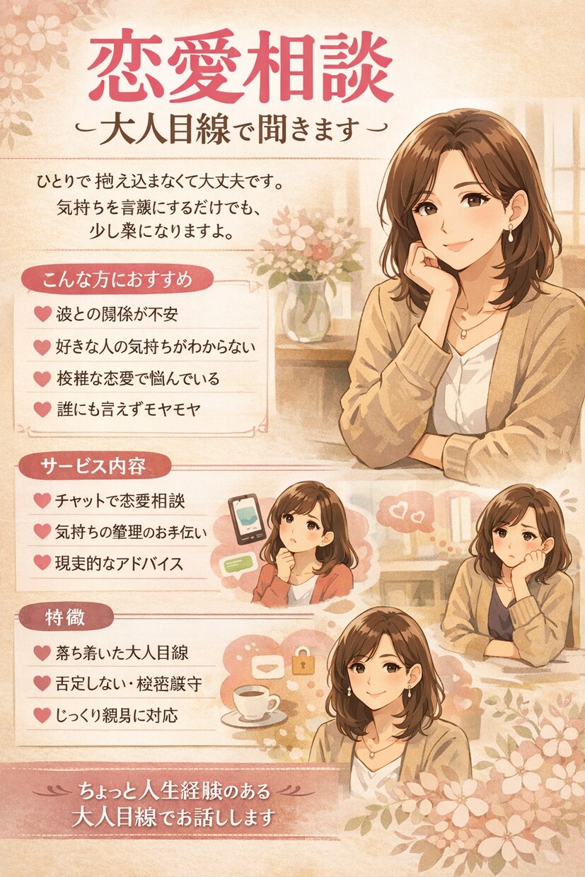 夜職経験16年。誰にも言えない悩み、優しく聞きます 秘密厳守します。安心してお話しください。 イメージ2