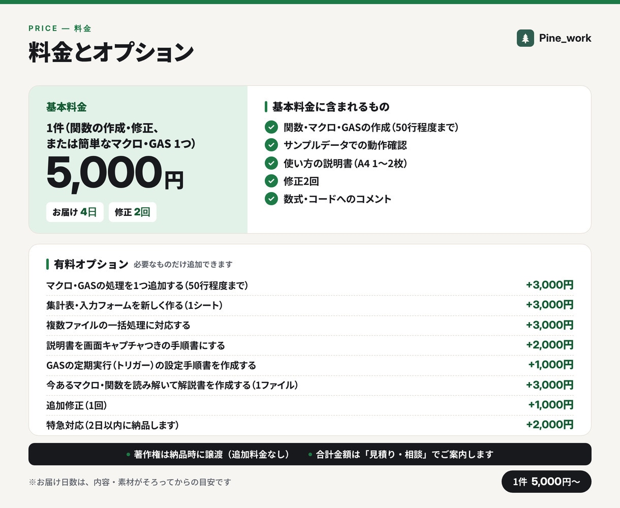 Excel関数・VBA・GASで業務を効率化します 1件5,000円。集計表・自動転記・関数の修正に イメージ4