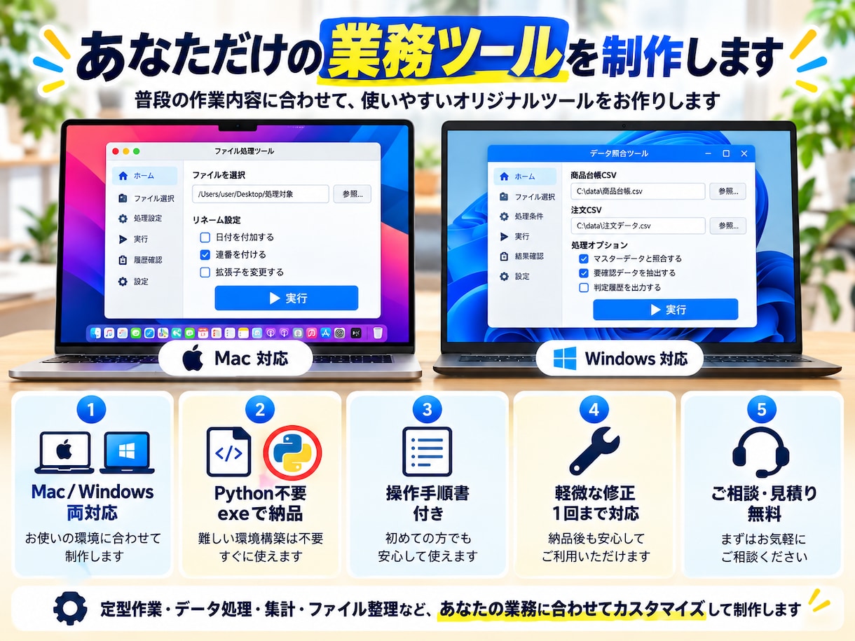 面倒なPC作業を専用ツールで自動化します Python不要・ボタン操作で使えるGUIツールを制作 イメージ4