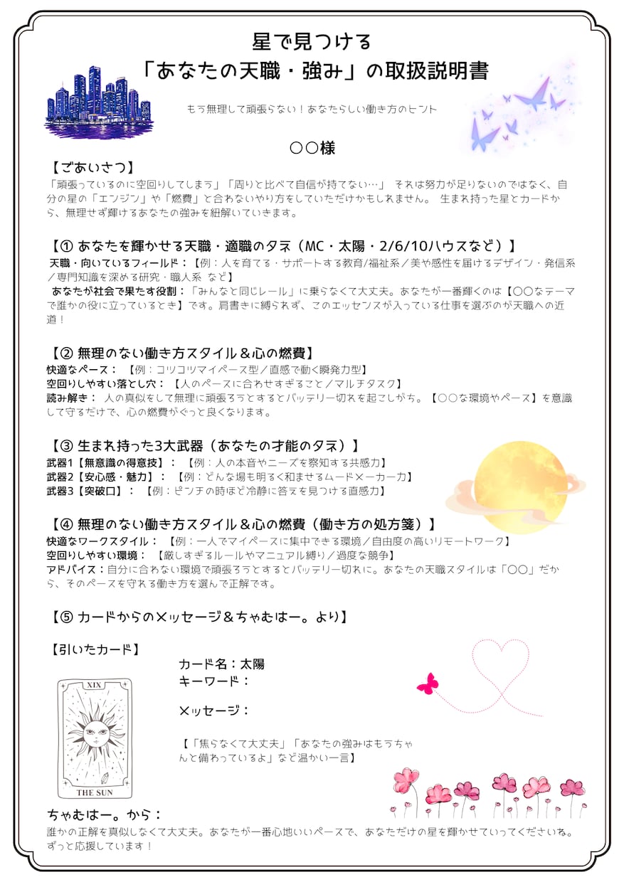 星とカードで読む＊あなたの「天職・強み」を届けます もう無理して頑張らない！星で見つける「あなたの天職と強み」 イメージ2