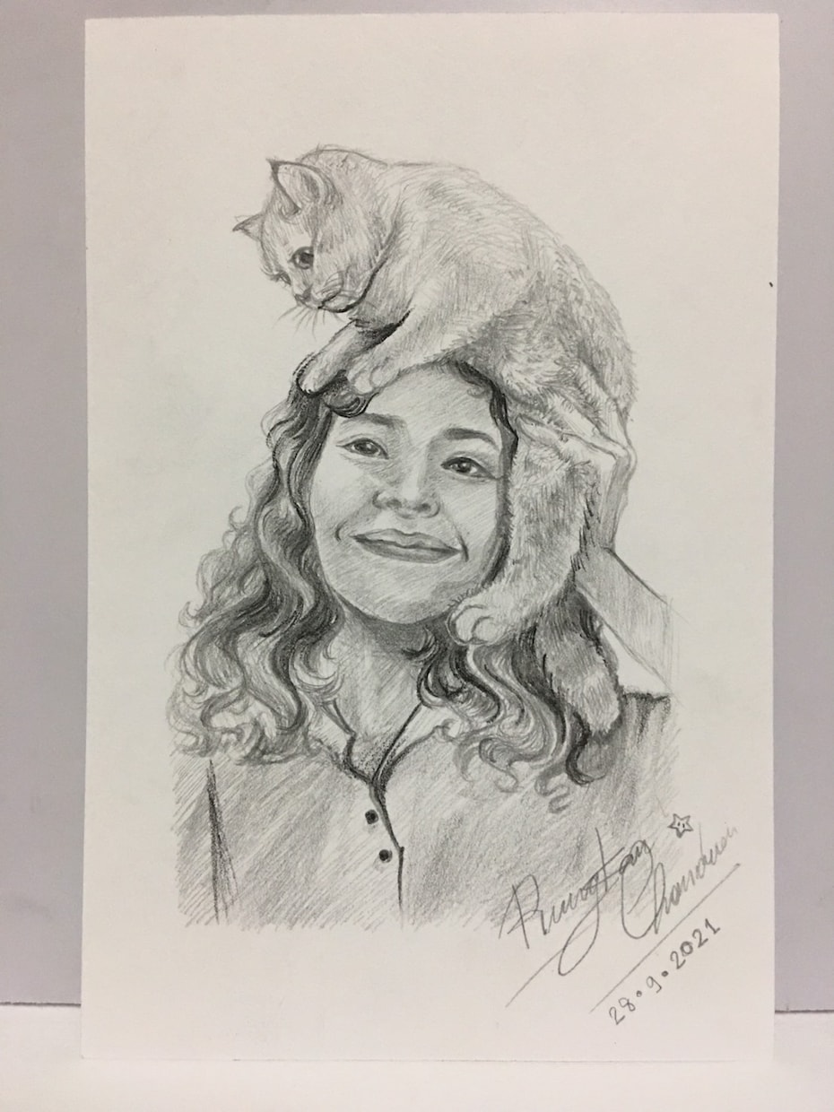 思い出作り♪写真をもとに人物や猫の似顔絵を描きます 家族や恋人、友達、ペット、また去ってしまった人やペットの為に イメージ7