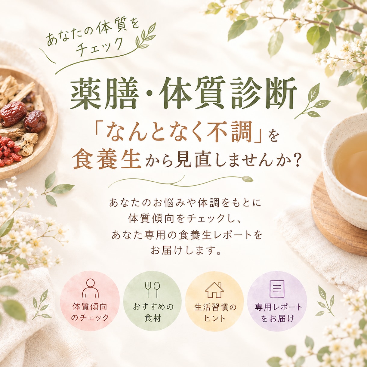 薬膳の視点から体質傾向診断をします 「なんとなく不調」を見直してみませんか？ イメージ1