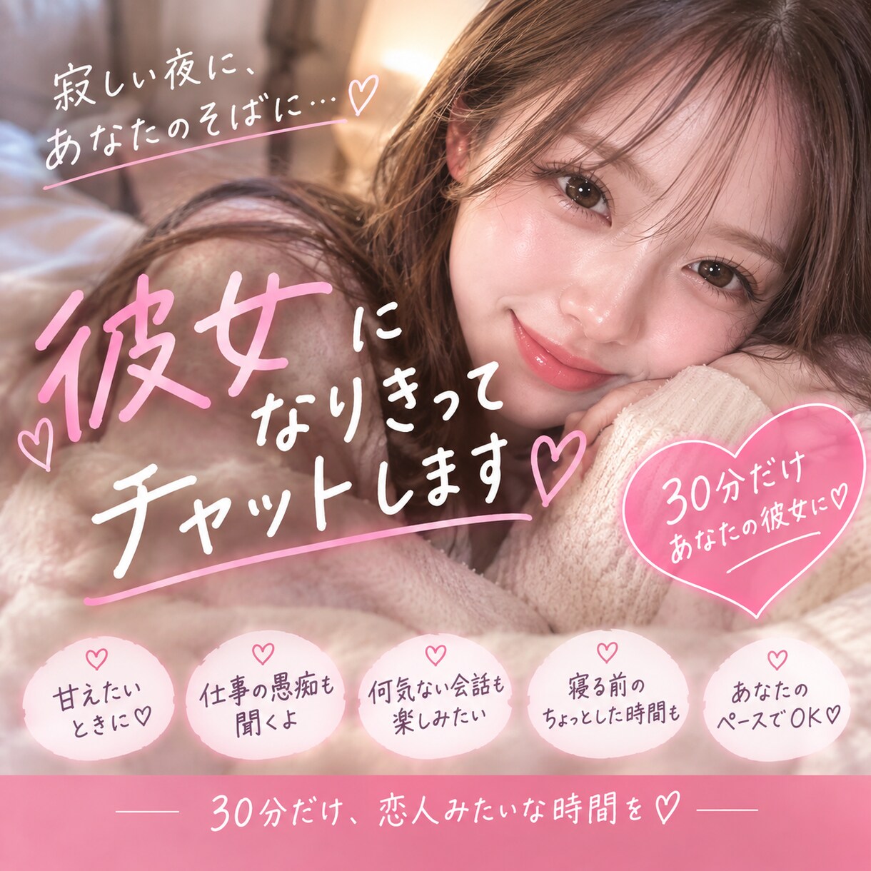 30分限定♡あなたの恋人になりきってチャットします * 誰かに甘えたい夜、なんか寂しい夜、30分だけ恋人を イメージ2