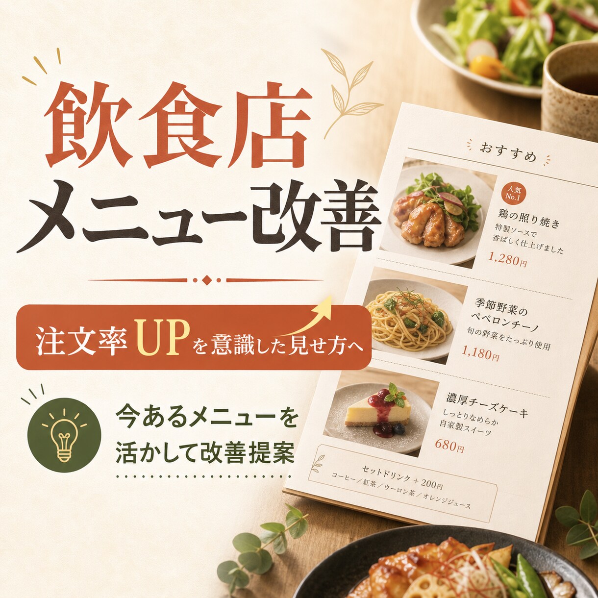 メニュー表の売れ方を整えます 注文率UPを意識したメニューへ イメージ1