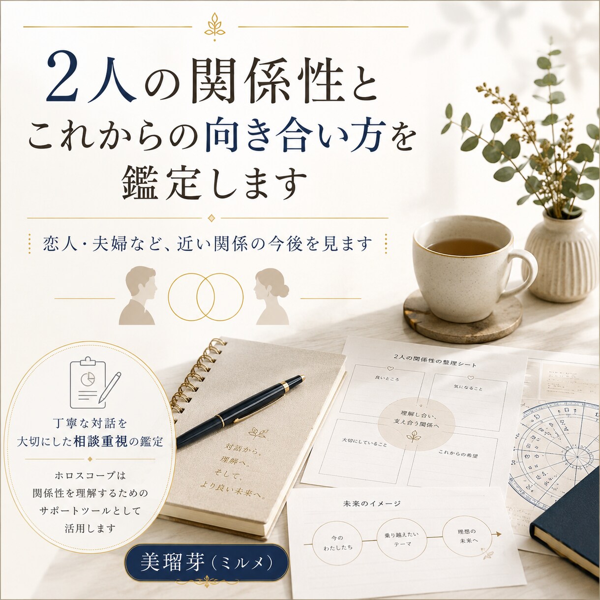 2人の関係性とこれからの向き合い方を鑑定します 命式も見ながら、2人に起きやすいことを読み解きます イメージ1